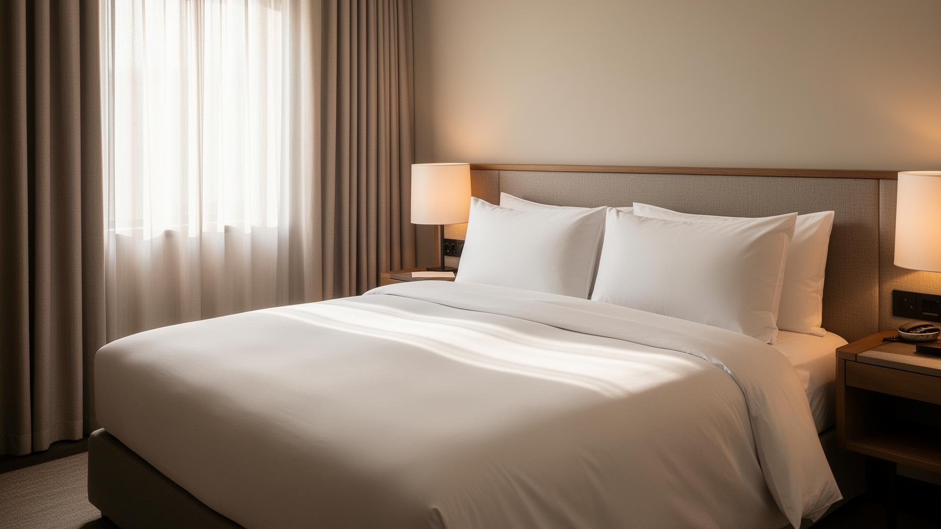Urejena hotelska soba s svežo posteljnino