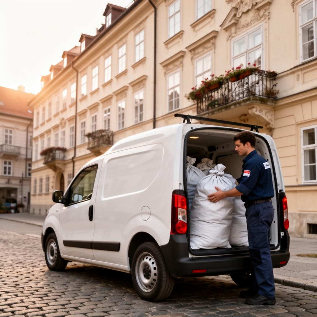 HIBELLA dostavni kombi pri prevzemu perila v Ljubljani